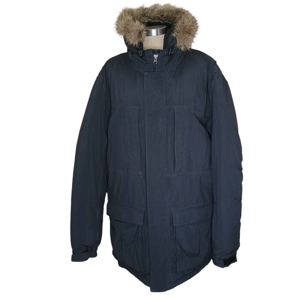 Eddie Bauer Parka Coat Women’s Size L-Tall Down Filled Black Hood Faux Fur Trim
